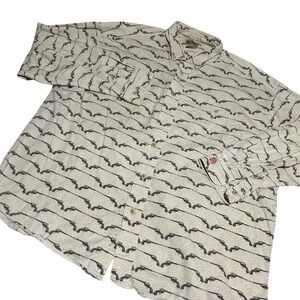 Barn Fly Button Down Shirt Mens L‎ Cream Revolver Pistol Print Western USA Made